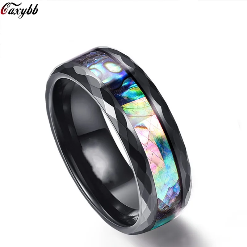 

New Steel inlaid shell men's ring 8mm black inlaid color shell gold ring Men Geometric Alloy Creative Finger Rings Jewellery
