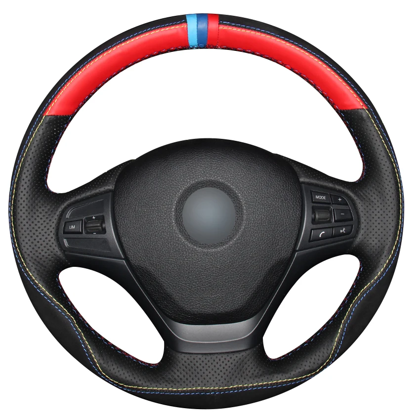 Чехол для руля BMW F30 316i 320i 328i черный красный натуральная кожа замша светло голубой