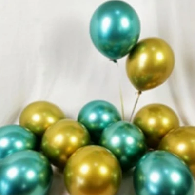 Gold and green 10 шт./лот металлические шары золотистый, серебристый, металлический на день рождения воздушные шары с хромовым сплавом латексные воздушные шары для свадьбы вечеринки украшение шары JL0117 - Цвет: Gold and green