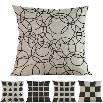 

Black geometric lattice horizontal bar vertical bar 45*45cm square pillow case Cushion cover car sofa decoration pillow cushions