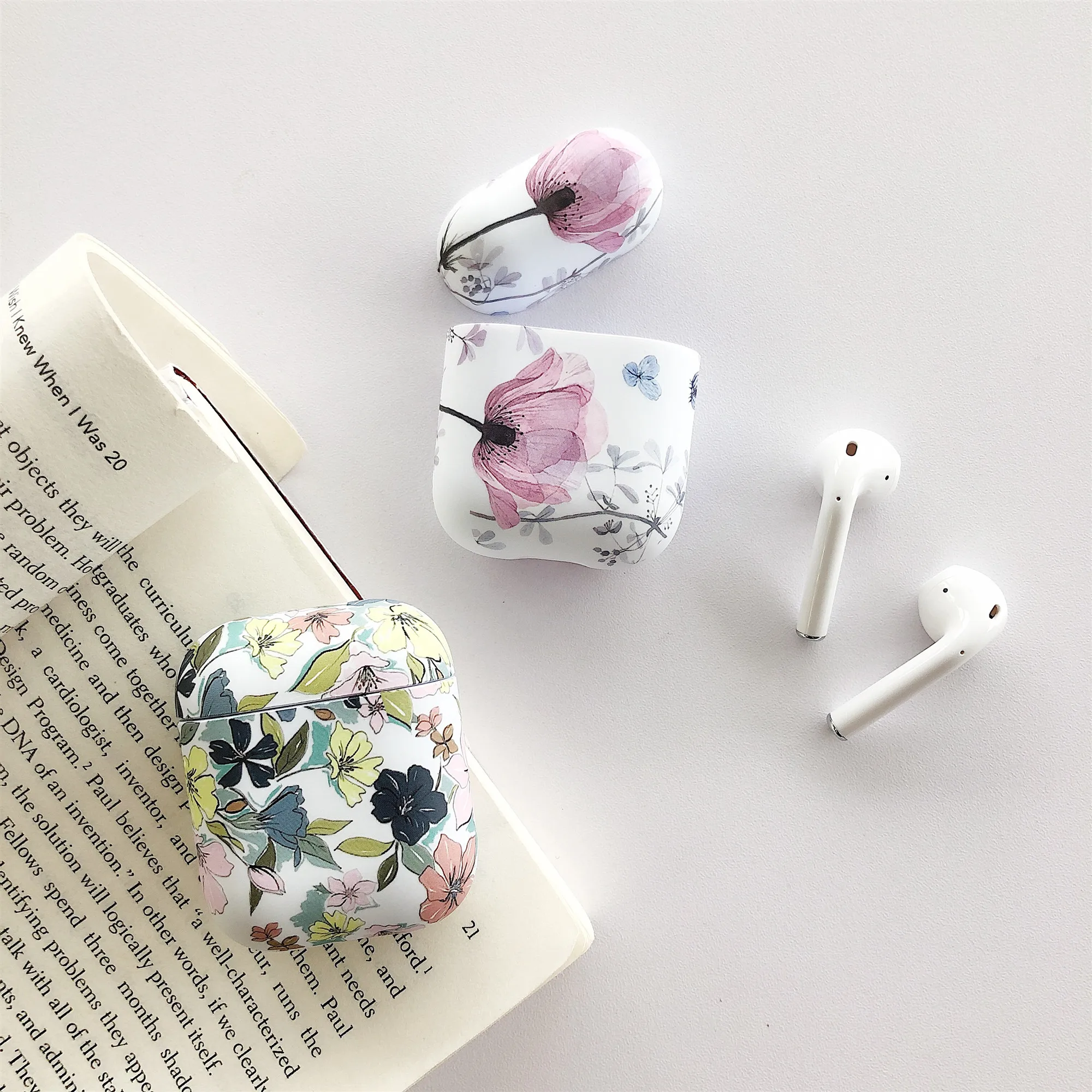 Чехол для наушников Airpods, чехол для наушников с цветочным рисунком Bluetooth, чехол для Apple Airpods, Модный чехол, глянцевая защитная коробка