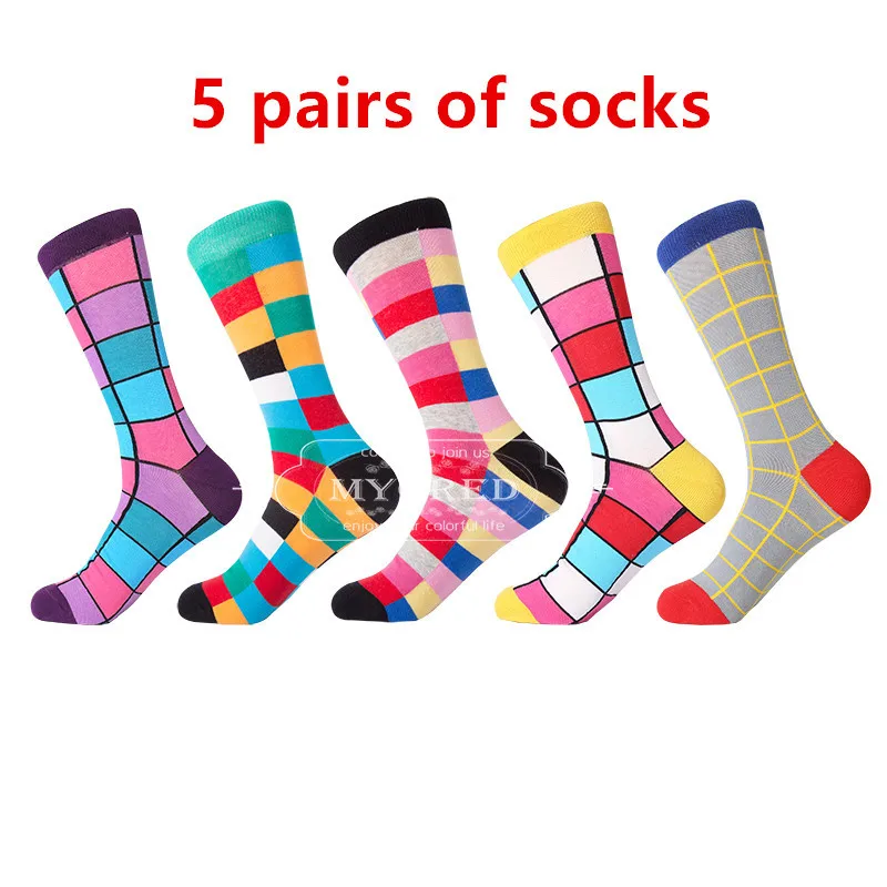 MYORED Прямая чесаные хлопковые повседневные новые подарочные носки мужские модные осень зима четыре сезона Calcetines de hombre - Цвет: 5 pairs of socks