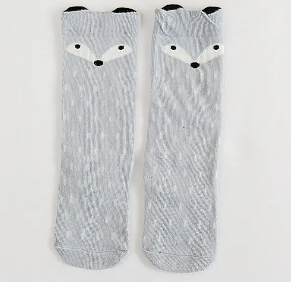 fox grey socks Носки для маленьких девочек милые Хлопковые гольфы до колена с лисой одежда для детей Гольфы унисекс с рисунком для девочек - Цвет: fox grey socks