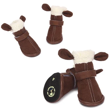 

Winter Warm Pet Dog Shoes Non-slip Wear-resistant Snow Boots Chihuahua Puppy Cat Cute Sneaker Booties 4Pcs/Set Pink Coffee S-XXL