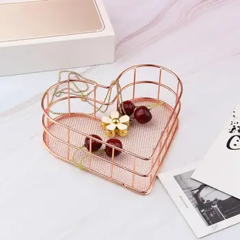 

Heart-shaped Metal Iron Storage Basket Nordic Gold Desktop Cosmetic Sundries Rose Gold Wrought Iron Fruit Storage Basket