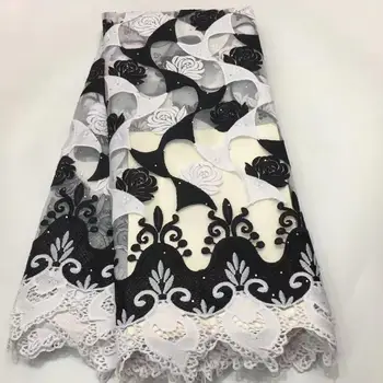 

High-end black stone lace fabric, Nigerian lace fabric, wedding in 2019, tulle lace fabric