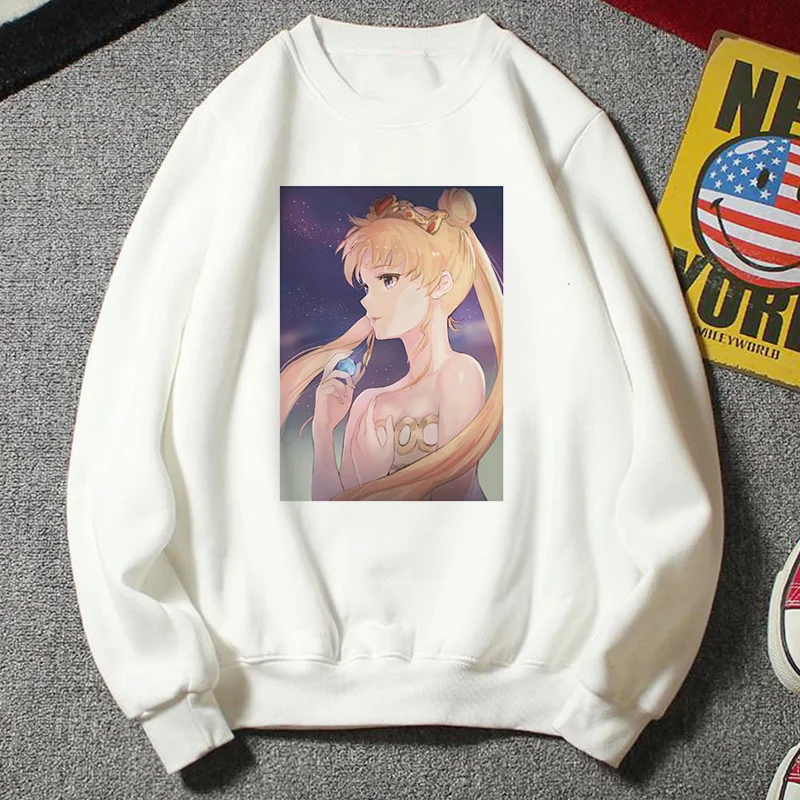 Новая толстовка женская Kawaii Мода плюс размер повседневная одежда Harajuku Мультфильм Ulzzang стиль Сейлор Мун Толстовка забавная половина Толстовка