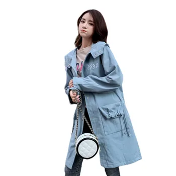 

Autumn Loose Long Clothing Coat Women Fashion Embroidery Pocket Windbreaker MODIS Manteau Femme Clothes Vintage Overcoat
