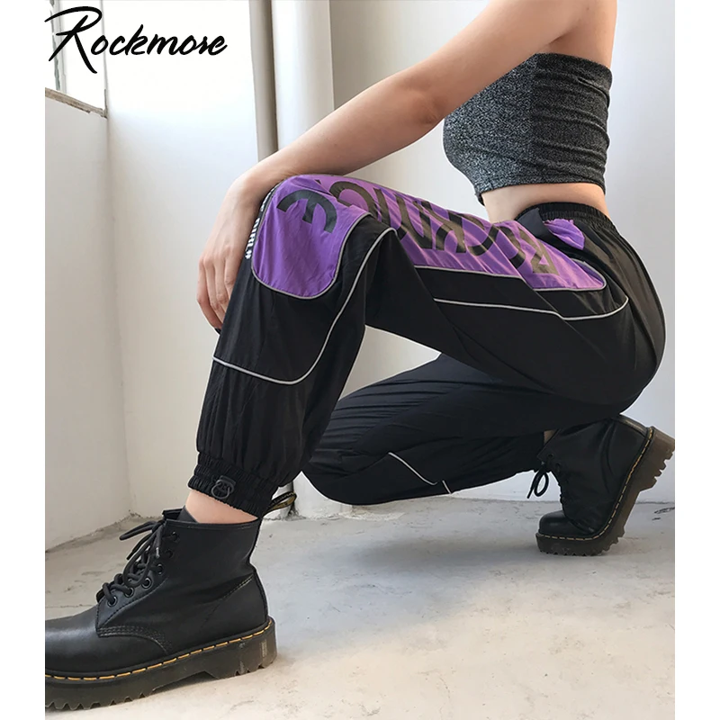 Rockmore с буквенным принтом, светоотражающие повседневные штаны для женщин, Jogger, корейский стиль, эластичные, высокая талия, спортивные штаны, широкие брюки, осень