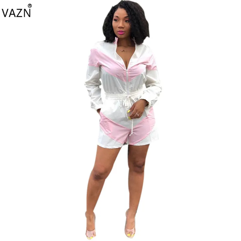 VAZN YM8047 новые модные женские костюмы с принтом, на молнии, уличные, повседневные, Camel, длинный рукав, эластичный спортивный костюм, комбинезон