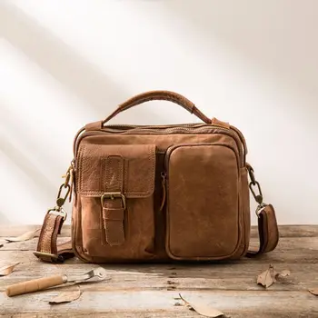 

Genuine Leather Men's Shoulder Bag Vintage Male Handbags Messenger Bags Men Business Crossbody Bag Handtasche