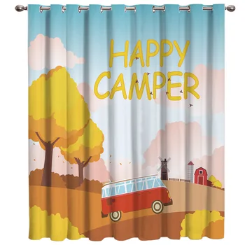 

Fall Style Fun Camping Room Curtains Large Window Curtain Rod Bathroom Blackout Kitchen Outdoor Fabric Print Window Treatment