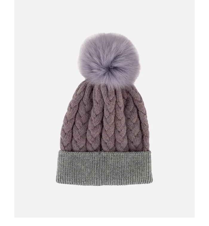Осенне-зимняя мягкая шапка, тканый крест с помпоном из натурального меха, AMM-CA2303