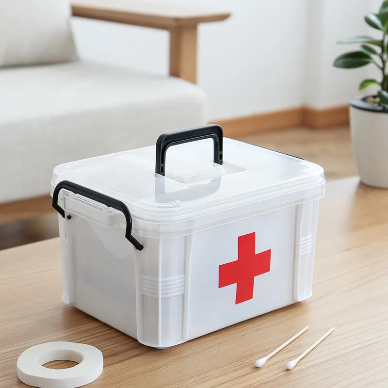 Small First Aid Kit Household Transparent Medicine Box Large Capacity Layered Lattice Medicine Storage Box Trash Home Medical