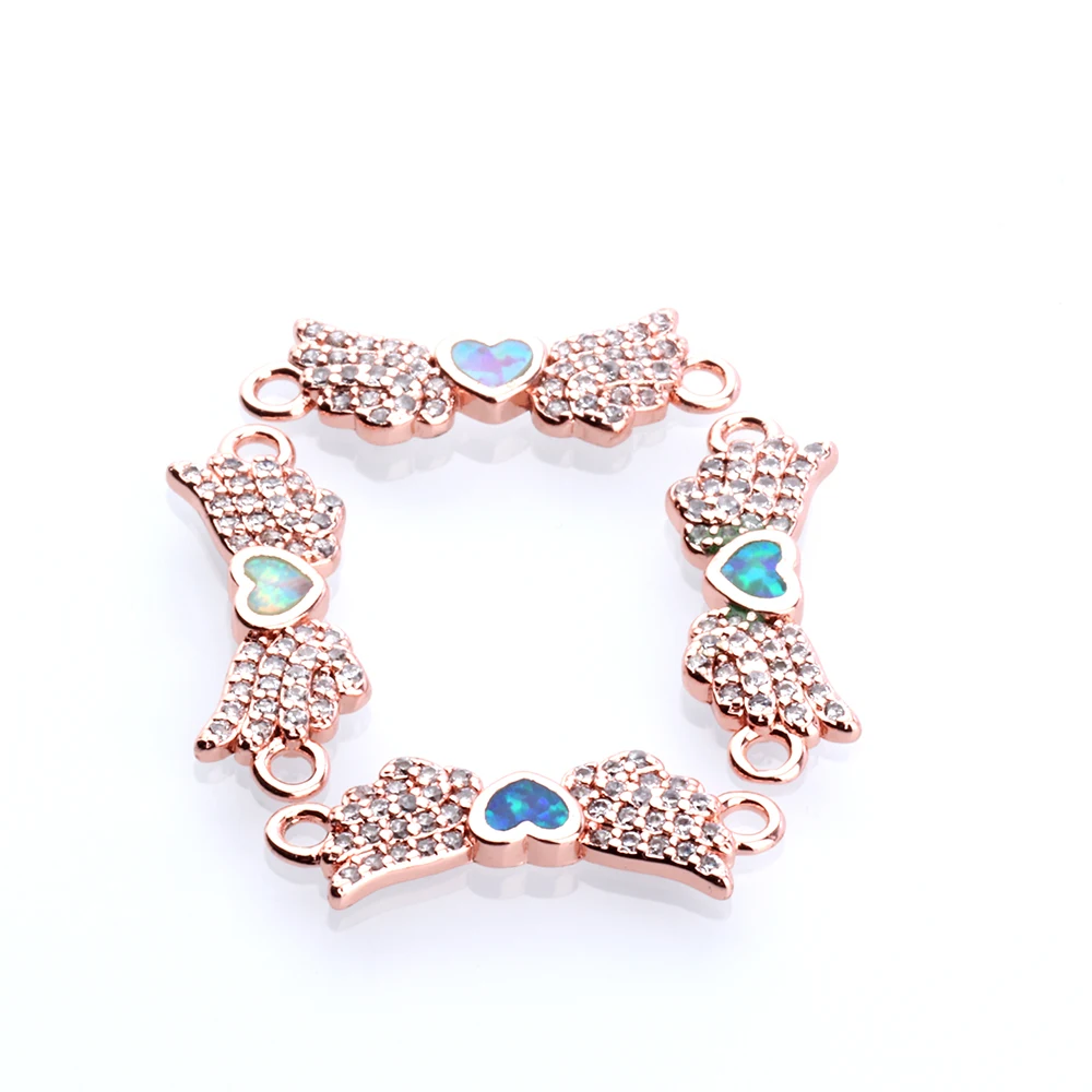 rose gold 4 шт. Крылья ангела с персиковым сердцем браслет соединитель кулон опал кислород кубические циркониевые руки для DIY ручной работы ювелирные изделия - Цвет: rose gold