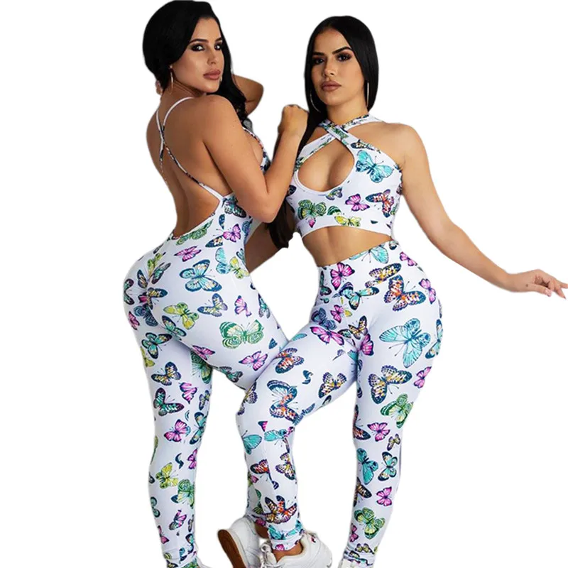 Women Butterfly Pattern Rompers 2020 New Sexy V-neck Sleeveless Backless Rompers Holiday Female Bodycon Long Pants Bodysuit Hot Women Butterfly Pattern Rompers 2020 New Sexy V-neck Sleeveless Backless Rompers Holiday Female Bodycon Long Pants Bodysuit Hot