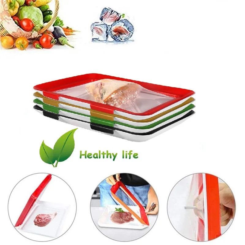 Reusable Food Preservation Tray Plastic Creative Vacuum Seal Fruit Dishes Storage Refrigerator Fresh-keeping Film Container | Дом и сад