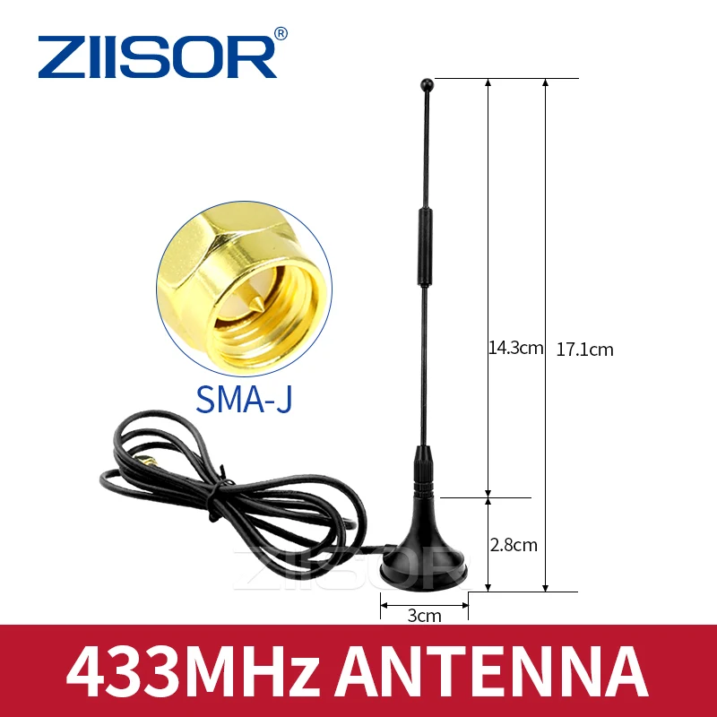 

433MHz Sucker Magnetic Base Antenna 3.5dBi SMA Male Antena Inner Thread and Inner Needle Aerial Ziisor Z32-B433SJ10