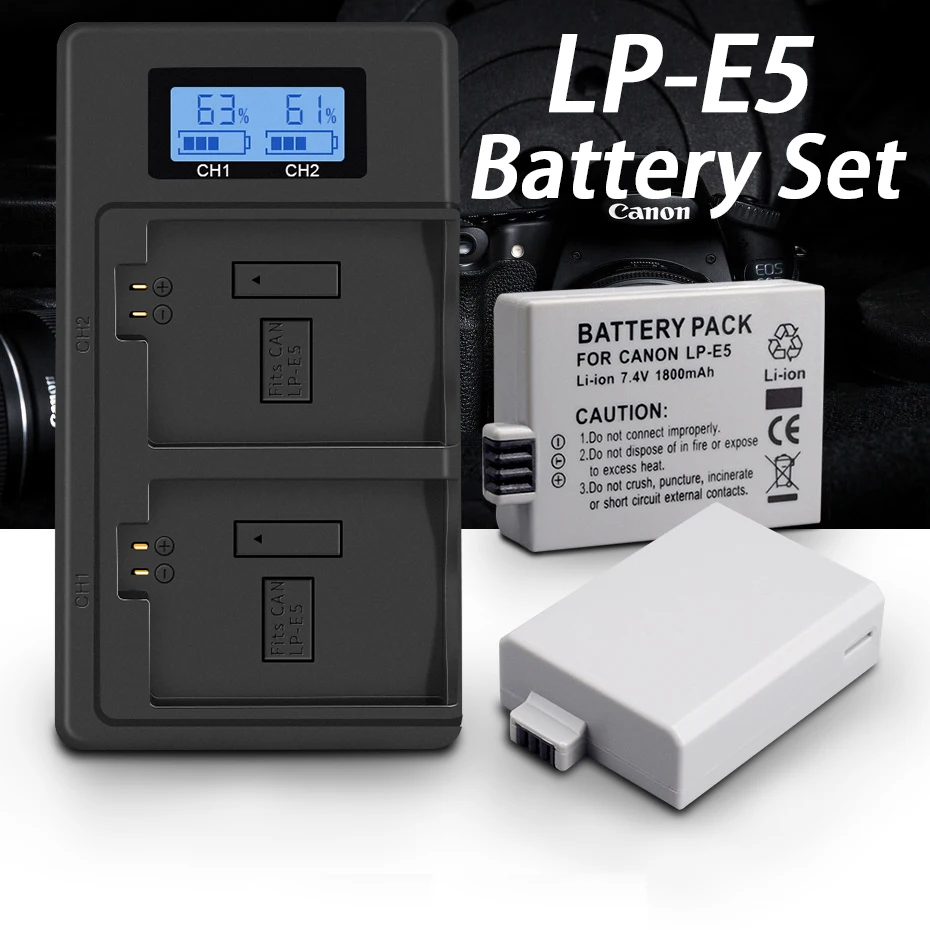 Palo Lp-E5 Lp E5 Batteria Per Canon Eos 1000D, Eos 500D, Eos 450D, Eos Rebel T1I, Eos Rebel Xs, Eos Rebel Xsi, Eos Kiss F, Eos Kiss X2