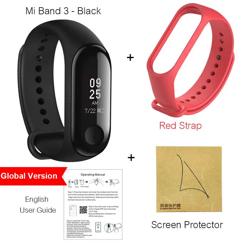 Браслет для Xiaomi Mi Band 3 Miband 3 Умный Смарт Фитнес браслет трекер с Шагомер 0,7" OLED Сенсорный экран Водонепроницаемый ми бэнд 3 мибенд 3 - Цвет: Global Red Strap