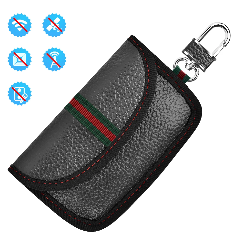 Черный кожаный чехол для ключей от машины сумка Фарадея универсальный держатель