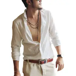 2019 Sinicism мужские осенние облегающий повседневный льняные рубашки с длинными рукавами/мужские лацканы высокого качества чистого цвета