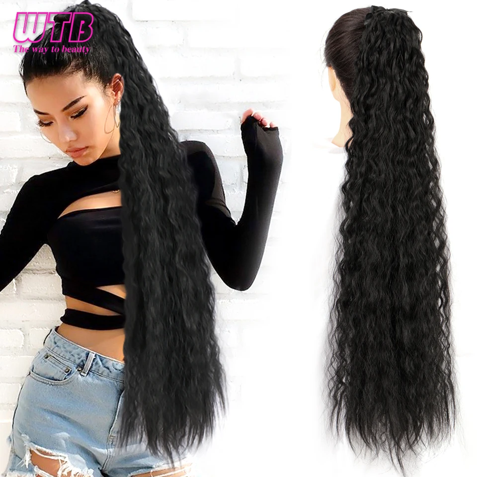 WTB Synthetic Long Corn Wavy Ponytail Natural Drawstring Ribbon Fake Hair Pony Tail Clip In Extensions Women Hairpieces fake hair extensions