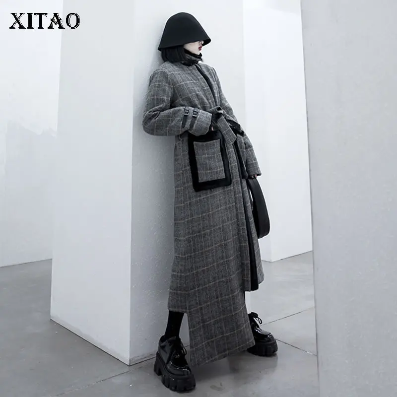 XITAO, Ретро стиль, английский стиль, клетчатое шерстяное пальто для женщин, Нерегулярные Длинные женские зимние пальто, уличная мода, женская одежда, DMY2222