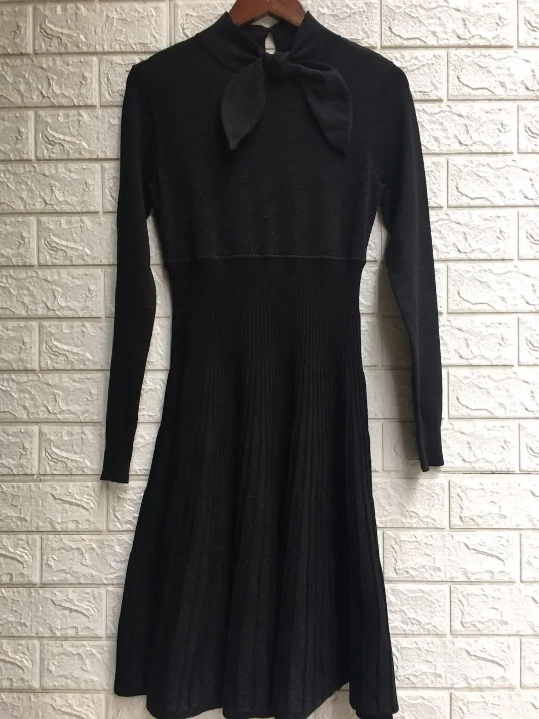 

Fall 2019 New Women's Butterfly Knot Slim Knitted Dresses Straight Black Sexy Dress Women