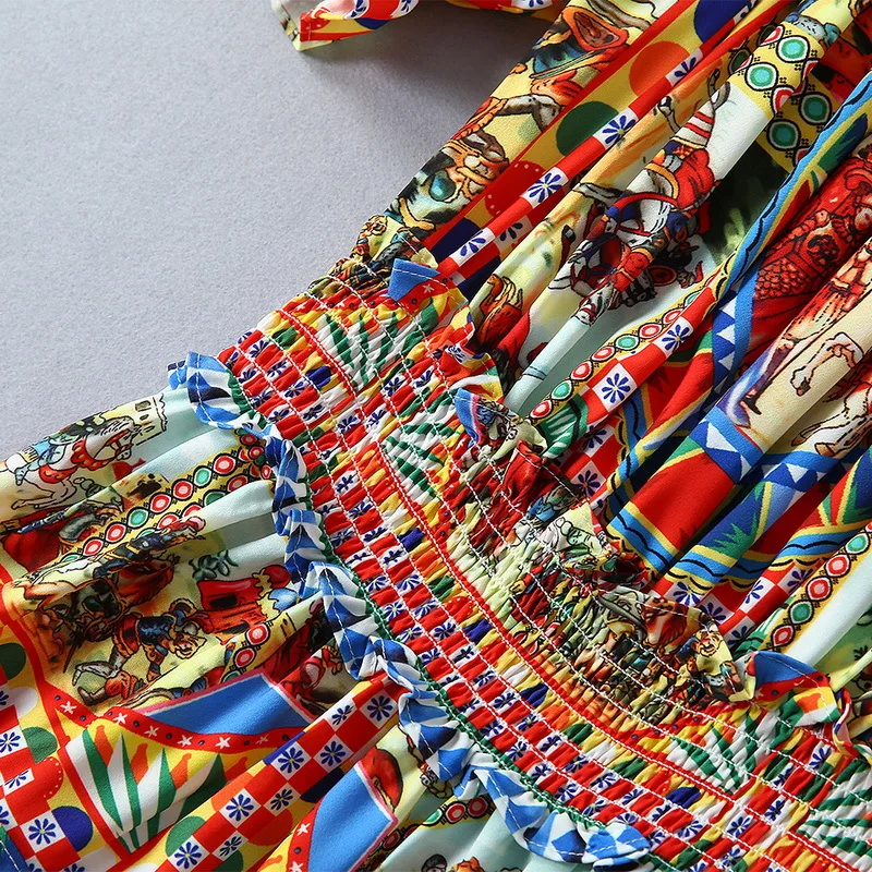 Лето новые винтажные платья с принтом и эластичной талией с открытыми плечами и короткими рукавами 190630UL01
