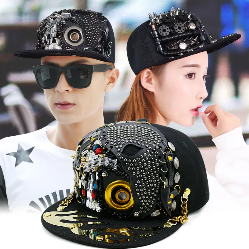 

Adult Hip Hop PUNK Rock Full Spike Studs Rivets Snapback Caps Men Bboy Cool Flat Peaked Baseball Hats