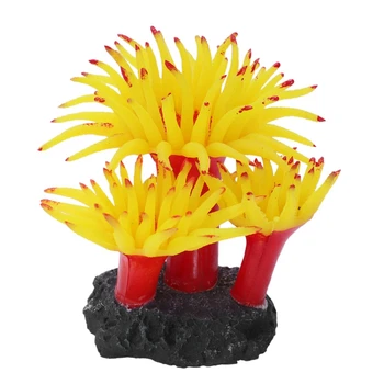 

Concrete Base Silicone Coral Anemone Aquarium Plant Decoration, Yellow