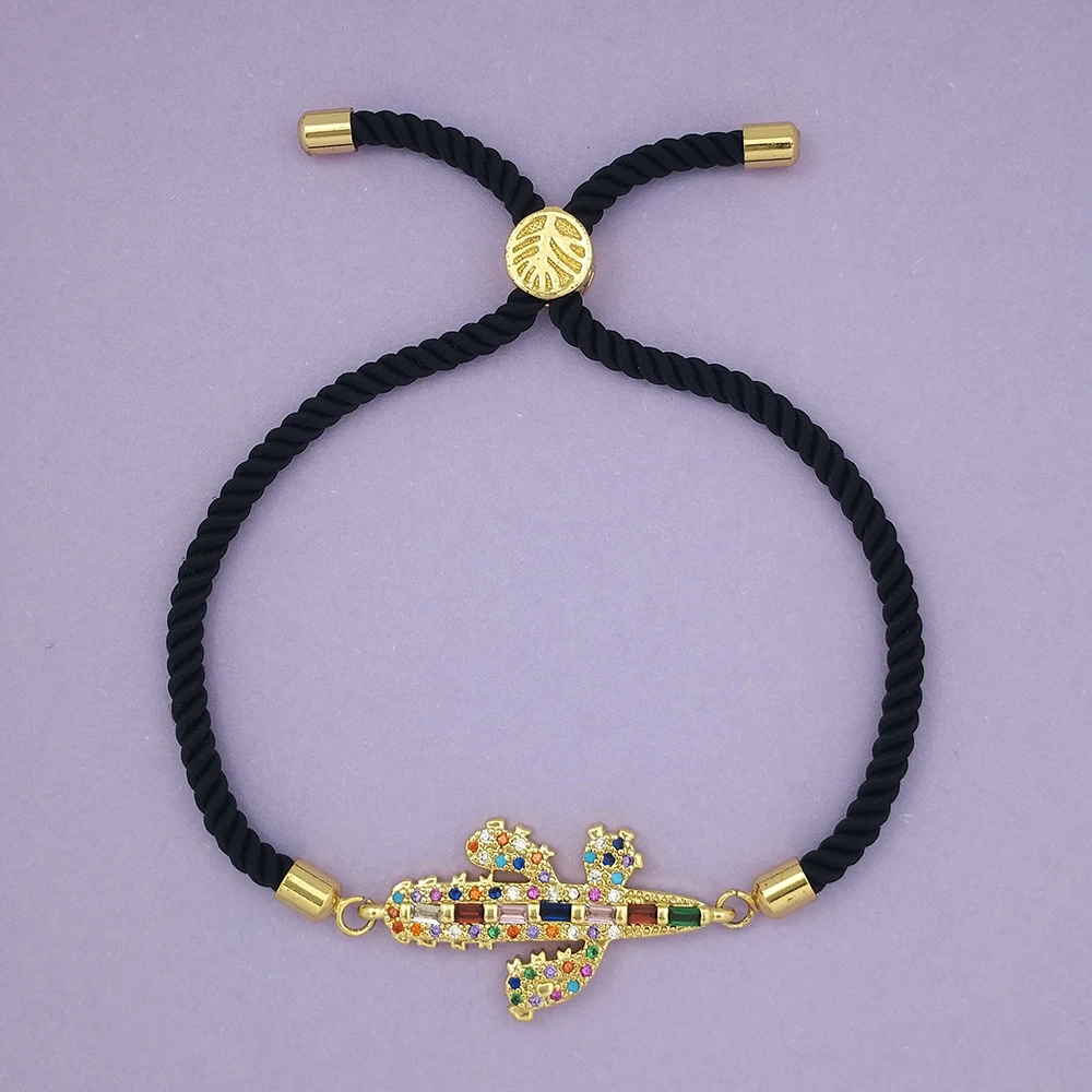 Black String Cactus Bracelet Women Accesorios Gift armband Handmade Rpoe Zirconia Adjustable Bracelets Jewellery | Украшения и