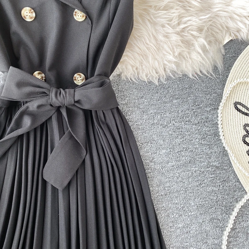 ALPHALMODA элегантное плиссированное платье без рукавов, весна, двубортное Ретро тонкое женское модное винтажное платье с поясом
