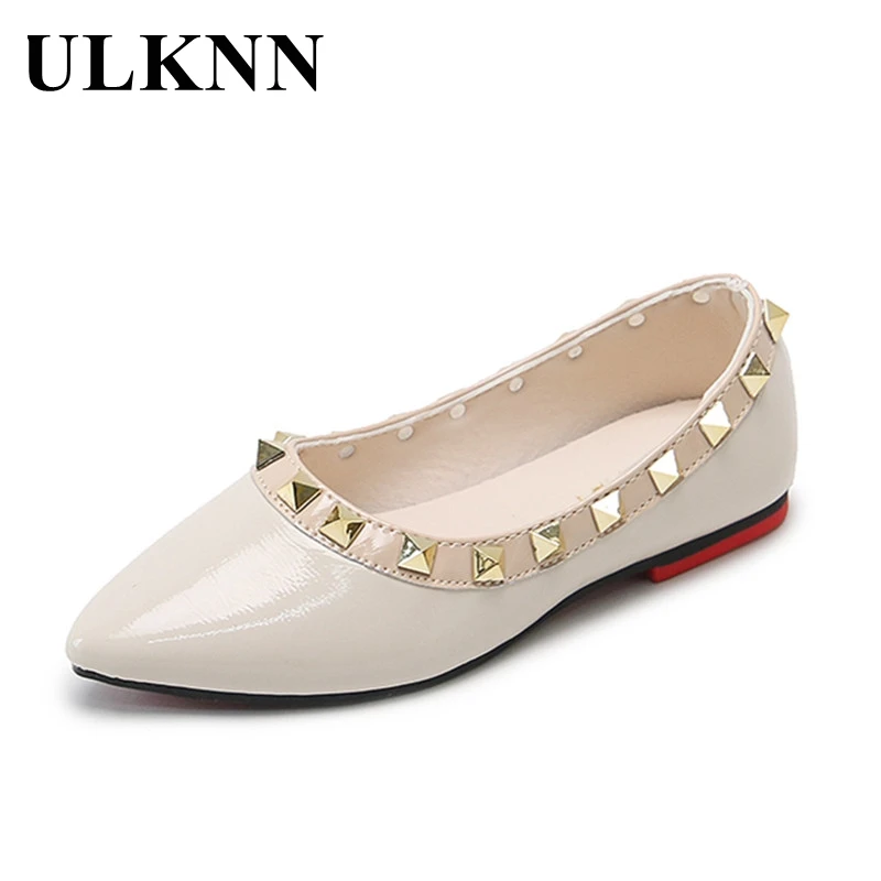 

ULKNN kids flat shoes 2021 Chidren's new pointed shallow mouth rivet shoes girls black leather flat shoes pink comfortable