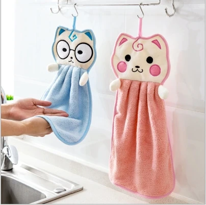 Kitchen cute hanging towel strong absorbent dish towel rag cartoon hand towel