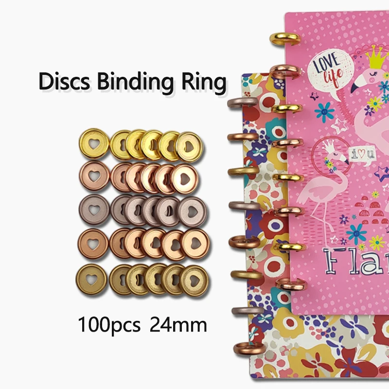 100pcs Heart Notebook Plastic Disc Binding Ring Mushroom Hole Binding Disc DIY 360 Degree Foldable Buckle Office Supplie