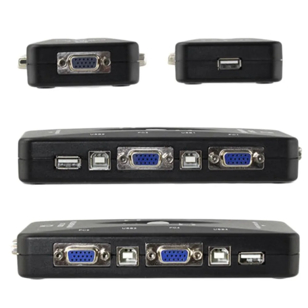 4-портовый концентратор USB 2,0 KVM VGA/переключатель SVGA Box адаптер подключается к принтеру Интеллектуальная клавиатура мышь 4 компьютера использование