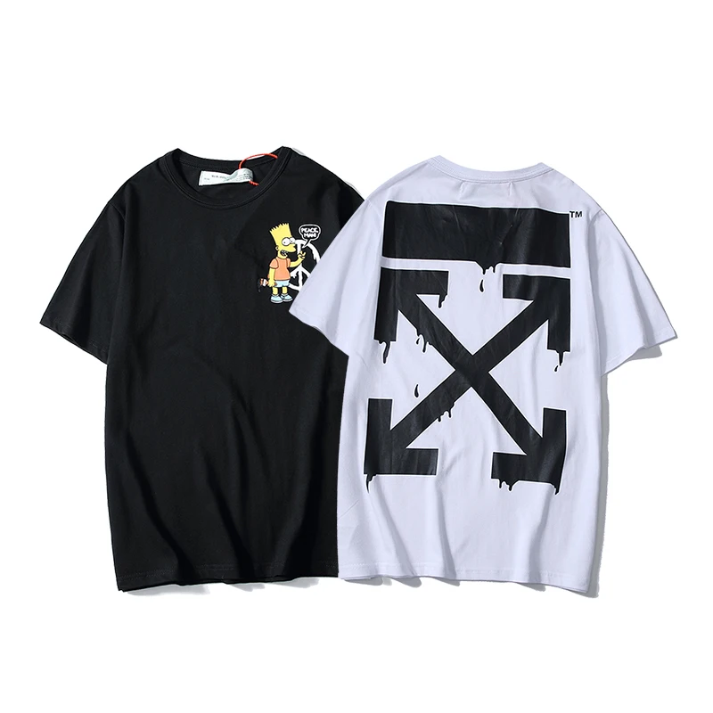 

Simpson 19SS Off-White OW Men/Women Unisex Couple Lovers models Cotton Fashion Casual Round neck Short sleeve T-shirt
