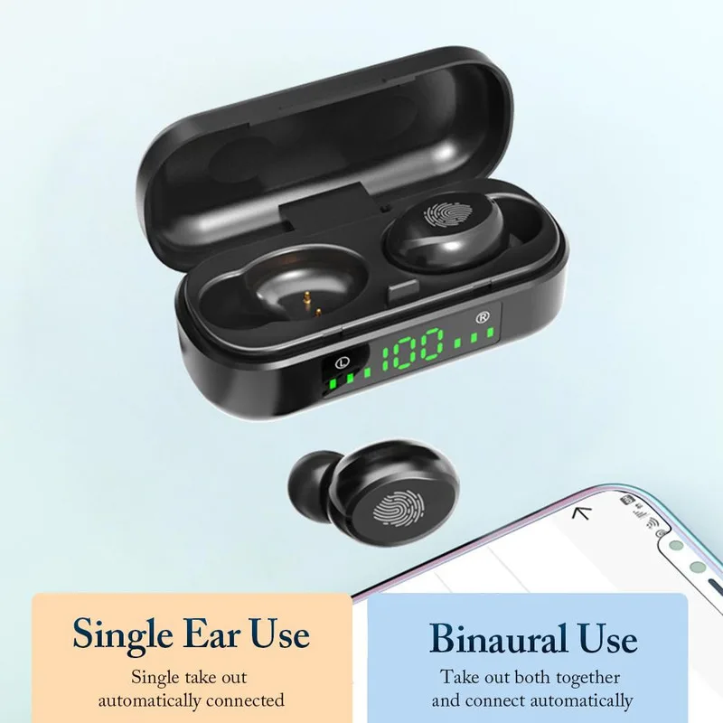 TWS Bluetooth Headset 5 0 Fingerprint Touch High definition Noise Reduction Sports Earplugs Mini HIFI Sound Effect Surround LED