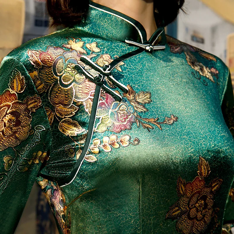 Sheng Coco L-5XL плюс размер женский золотой бархат классический Новинка Зеленый Qipao платья красивый женский китайский халат с длинными рукавами высокое качество