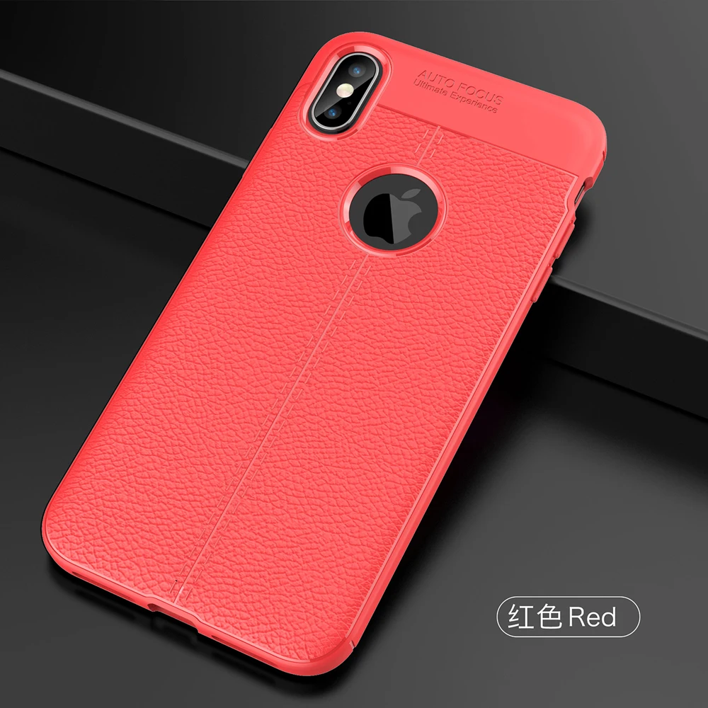 Мягкий ТПУ имитация кожи личи чехол для телефона для iphone 6 6S plus 7 7S 8 8S 5 5S 5E XR XS MAX X 11 pro Max чехол - Цвет: Red