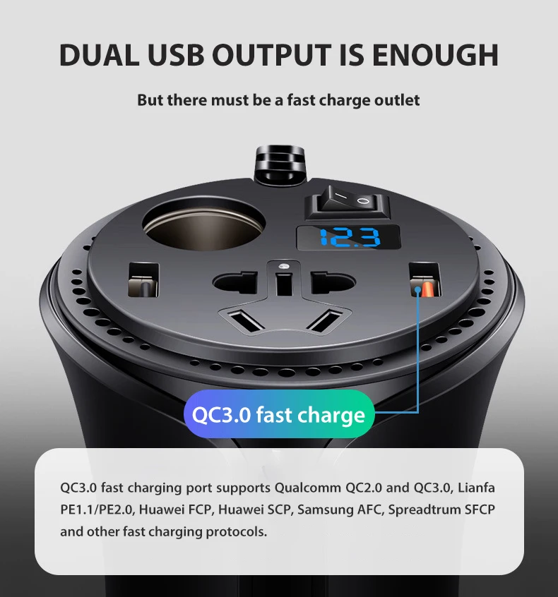 SS-HSC-108B 150 Вт USB QC3.0 Преобразователь мощности DC 12 В в AC 220 В Автомобильное зарядное устройство с розетками переменного тока и двойной автомобильный usb-адаптер
