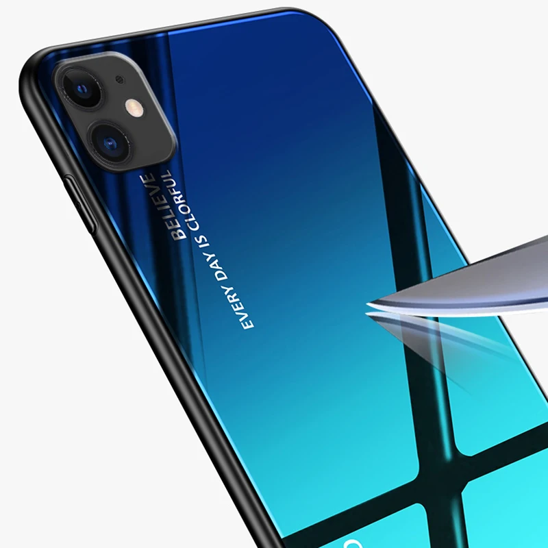 Чехол с градиентом из закаленного стекла Для iphone xs Для iphone max xr Для яблоко 6s Для iphone 7 8 plus Для iphone 11 pro max Взрывозащищенный мобильный телефон Чехол с градиентом 360 градусов противоударный корпус
