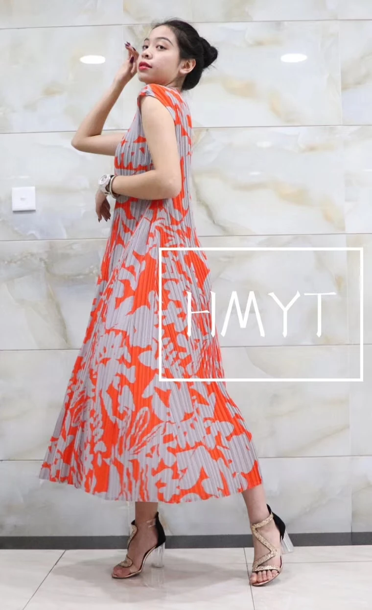 Лидер продаж, комплект из двух предметов Miyake fold, плиссированная ветровка с длинными рукавами+ большое контрастное Платье с принтом, комплект из двух предметов