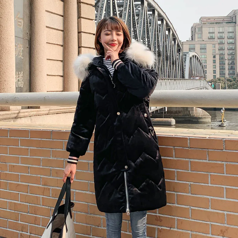 Black High Quality Winter Jacket Women Velvet Hooded Thicken Fur Warm Female Coat Long Parka Solid 5 Colors - Color: Black