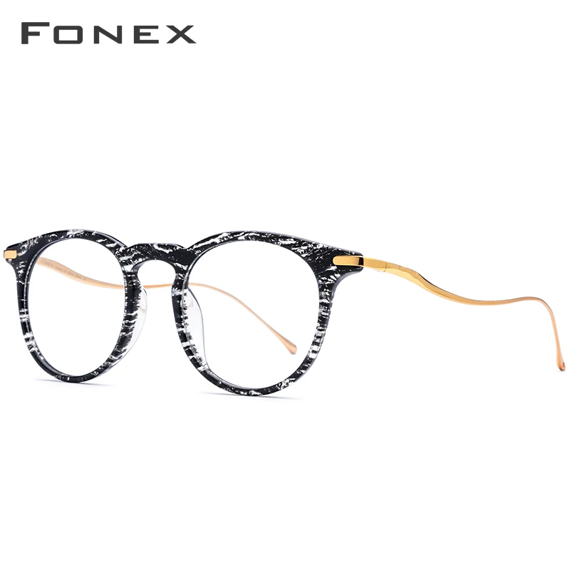 FONEX титановые ацетатные оптические очки по рецепту, мужские винтажные Ретро Круглые очки, оправа для женщин, очки для близорукости 857 - Цвет оправы: Clear Black
