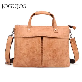 

JOGUJOS Genuine Leather Men Briefcase Business 15.6" Laptop Handbag Male Crossbody Shoulder Bags Tote Leather Men's Briefcases