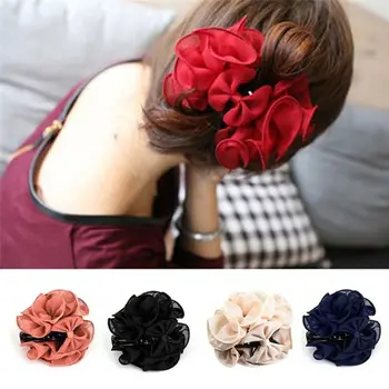 

Hot New 1pcs Korean Women Fashion Chiffon Rose Flower Bow Jaw Clip Barrette Hairpins Hair Claw Gift Headwear accessoires