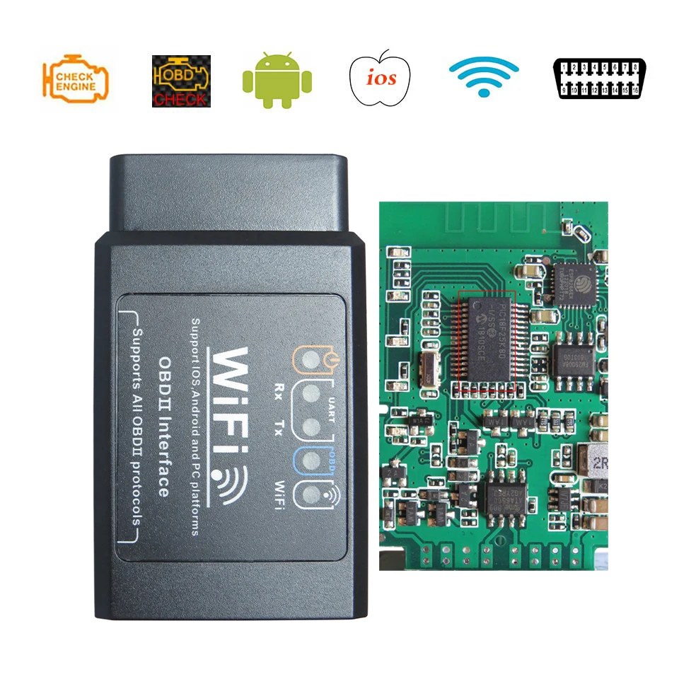 

Автомобильные диагностические инструменты V1.5 WiFi ELM327 OBD2, чип PIC18F25K80, iOS/Android Wi-Fi ELM 327 в 1,5 OBDII OBD считыватели кодов, сканер